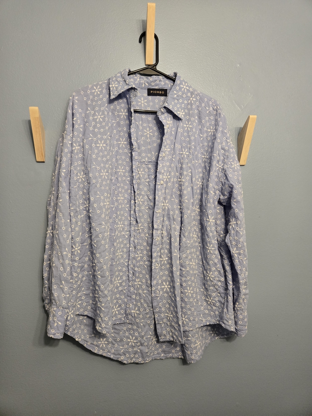 Piombo Light Blue Floral Eyelet Button-Down Shirt